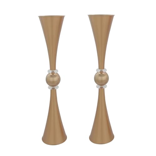 Efavormart 2 Pack | 27" Gold Crystal Embellishment Trumpet Table Centerpiece, Reversible Plastic Flower Vase - color: Gold, size: 27"
