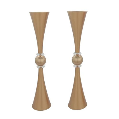 Efavormart 2 Pack | 27" Gold Crystal Embellishment Trumpet Table Centerpiece, Reversible Plastic Flower Vase - color: Gold, size: 27"