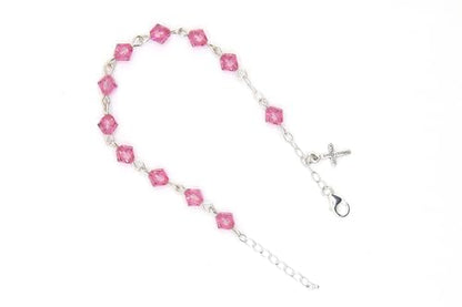 Catholic Communion Rosary Bracelet Created with Swarovski® Crystals, Glass - color: Rose Pink