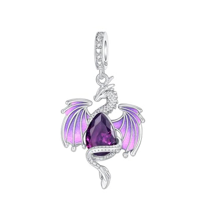 LUXILLA 925 Sterling Silver Charm Golden Family Tree Sparkling Cross Cute Dragon Charms Fits Bracelets Necklace Pendant Bead Jewelry Gift for Women Family Friends - color: Dragon Pendant Charm