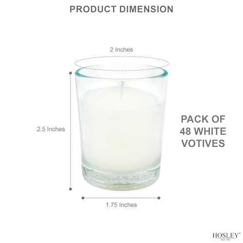 Hosley 48 Pack White Unscented Votive Candles, Clear Glass, Hand-Poured Wax, Bulk Wedding & Party Candles for Gifts, Tables, Aromatherapy & Holidays Party Weddings Birthdays (White) - color: White, size: 48 Pack