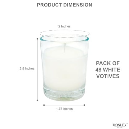 Hosley 48 Pack White Unscented Votive Candles, Clear Glass, Hand-Poured Wax, Bulk Wedding & Party Candles for Gifts, Tables, Aromatherapy & Holidays Party Weddings Birthdays (White) - color: White, size: 48 Pack