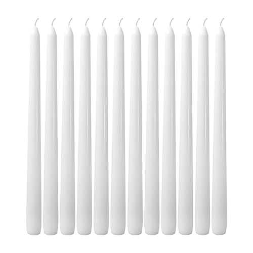 12 Pack White Taper Candles丨Taper Candles 10 Inch Dripless丨Unscented & Smokeless Candlesticks Bulk丨7-8 Hours Long Burning Tall Candles丨Ideal for Christmas Weddings Parties Dinner - color: White, size: 12 Pack Taper Candle