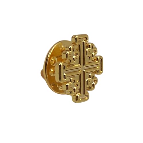 Gold Tone Jerusalem Cross Lapel Pin – Christian Religious Brooch, Faith Symbol Pin, Suit Jacket & Hat Accessory, Gift for Men & Women