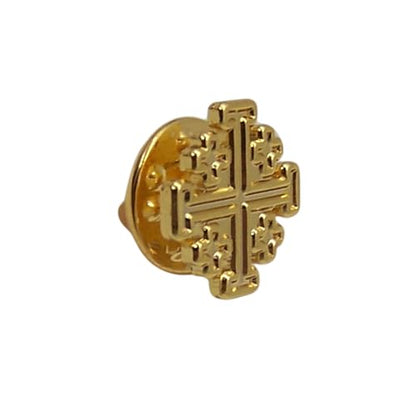 Gold Tone Jerusalem Cross Lapel Pin – Christian Religious Brooch, Faith Symbol Pin, Suit Jacket & Hat Accessory, Gift for Men & Women