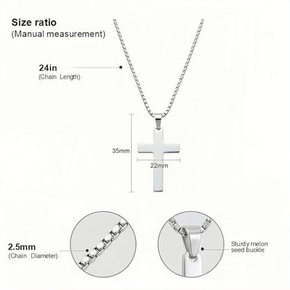 Stainless Steel Cross Necklace Unisex Box Chain 18-24in Faith Gift - size: 24"