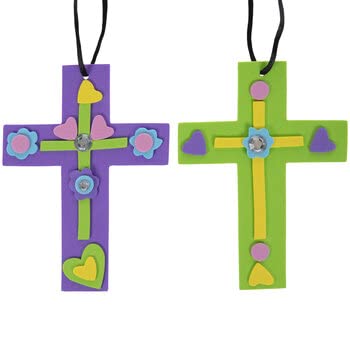 Easter Cross Necklace Foam Art Craft Kit for Sunday School, VBS, Classroom - Makes 24