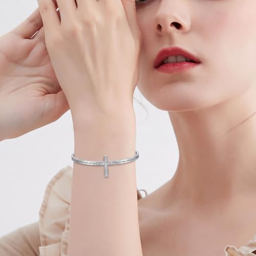Cross Bangle Religious Cross Cuff Bangle Bible Verse Christian Gifts Jewelry for Women
