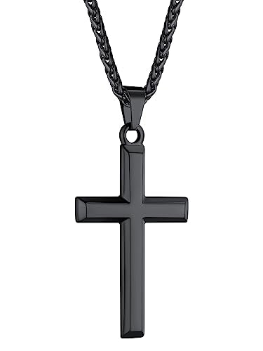 ChainsHouse Cross Necklace for Men, Black/18K Gold Plated/Stainless Steel Christian Jewelry Cross Pendant Necklace for Men, with Gift Box - color: d: Cross-Black