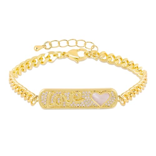 LETFLY Natural Shell Bracelets for Women, 14K Gold Plated Butterfly/Lips/Cross/Heart Charm Adjustable Cubic Zirconia Cuban Link Chain, Dainty Trendy Handmade Jewelry Gifts - style: Style F