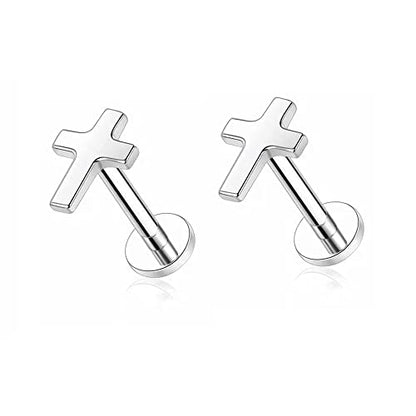 Top Cross Faith Labret Cartilage Helix Stud Earrings Stainless Steel Tragus Nose Studs Earring Monroe Lip Rings Bar 6mm 8mm Medusa Piercing Body Jewelry Gifts for Women Girls Men 16G - color: Silver,6mm