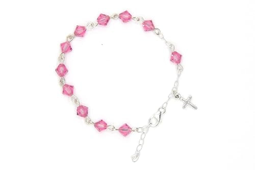 Catholic Communion Rosary Bracelet Created with Swarovski® Crystals, Glass - color: Rose Pink