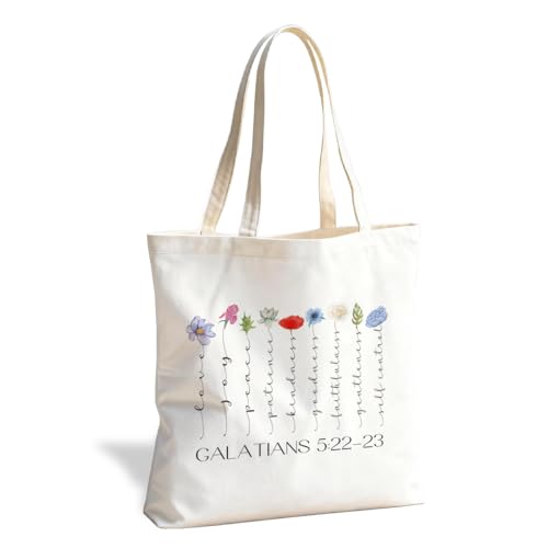 Christian Canvas Tote Bag for Women, Inspirational Faith Shoulder Bag - color: Bible 01
