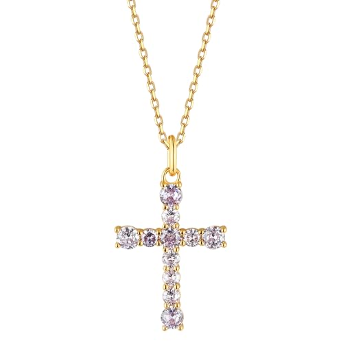 S.Leaf Cross Necklace for Women Gold Plated Cross Necklaces for Women 925 Sterling Silver Cross Pendant Necklaces for Women Birthday Anniversary - color: Cross_Necklace_02_Feb._Amethyst
