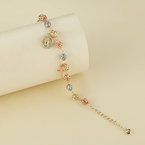 HZMAN Brass Virgin Mary Cross Rosary Bead Bracelet for Women - color: Virgin Mary & Cross