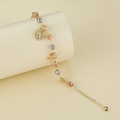 HZMAN Brass Virgin Mary Cross Rosary Bead Bracelet for Women - color: Virgin Mary & Cross