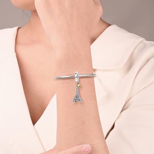 Sport Religious Charm 925 Sterling Silver Pendant,Jewelry Beads Gifts for Women Bracelet&Necklace - color: Eiffel Tower Heart Dangle