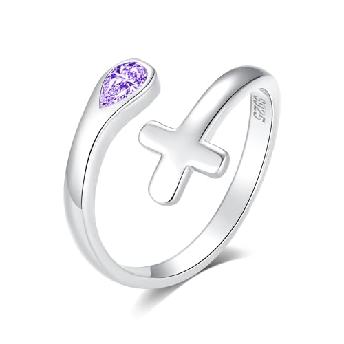 Jinlou Thumb Rings for Women - 925 Sterling Silver Birthstone Open Teardrop Encouragement Adjustable Ring Women Gifts for Teens Mom Birthday Mother's Day St Patricks Day - color: June, style: Cross CZ Ring