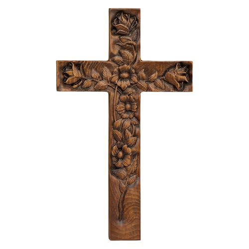 BGCarvedGrace Hand-Carved Wooden Cross Wall Decor - size: 20"L x 12"W