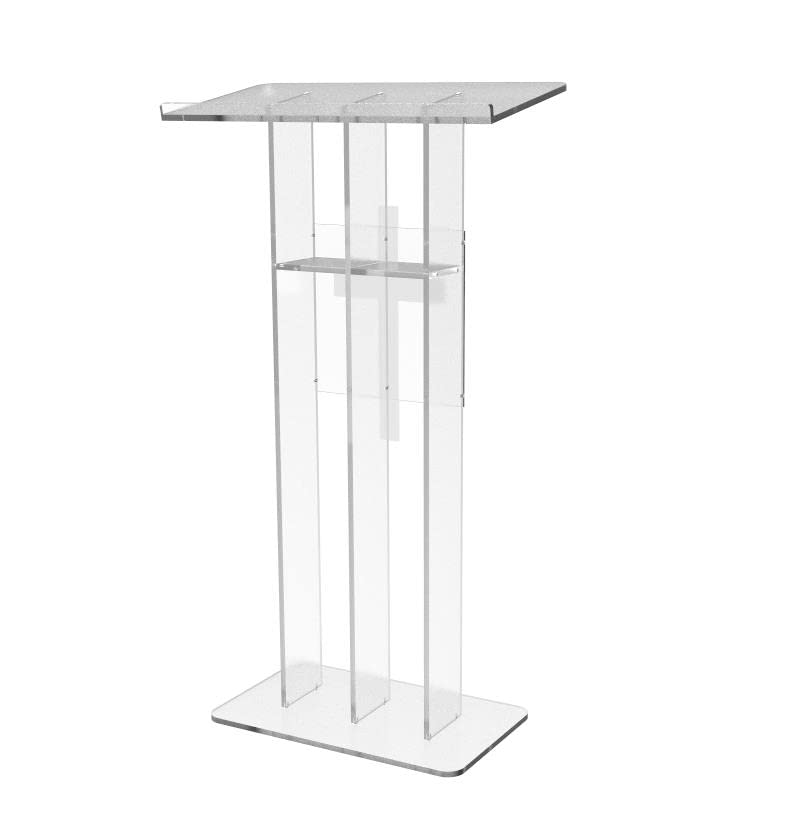 FixtureDisplays® Clear Podium Plexiglass Lecturn Transparent Church Pulpit with Christian Church White Cross Trinity Style Easy Assebmly Required 15411+1803CROSS