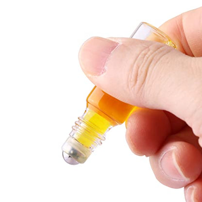 MaxMau Roller Bottles for Essential Oils, 24pcs 5ml Roll on Bottle Clear Glass Sample Test Refillable with Opener Funnel Dropper Golden Cap For Home Travel - color: 24 PACK Clear Roller Bottles