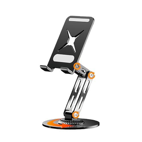 All-Metal Cell Phone Stand 360° Rotatable & Height Adjustable - 25KG Super Load-Bearing, Foldable Desk Stand for Phone, Compatible with iPhone 17/16/15/14 (Black) - color: A-Tri-Fold - Black