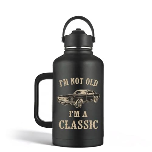 Im Not Old Im Classic Funny Car Graphic Water Bottle 64oz With Lid, Old Men Gift for Dad Grandpa, Fathers Day Christmas Birthday Gifts for Men Dad Grandpa Husband Him Retirement Coffee Tumbler - color: Im Not Old