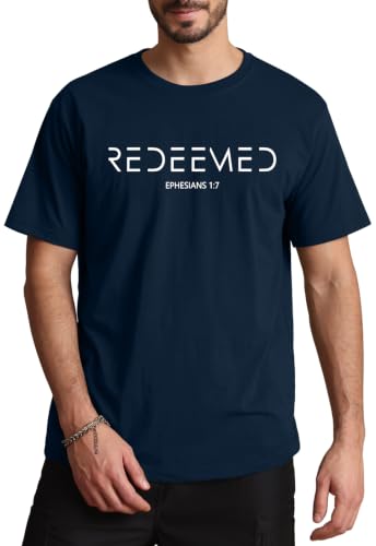 Aiyino Men's Redeemed Christian T-Shirt Graphic Tee 100% Cotton - color: Navy, size: XX-Large