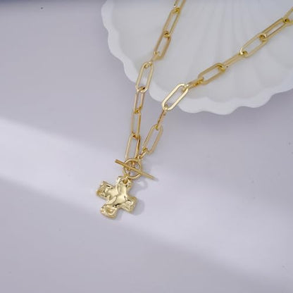 Chunky Cross Necklace for Women, 14K Gold Silver Pendant Necklace - color: Gold-Toggle-0.8 inch pendant