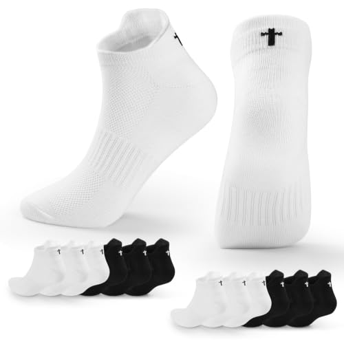 Cross Ankle Socks 6 Pairs Christian Prayer Socks for Women and Men - color: Black3 + White3