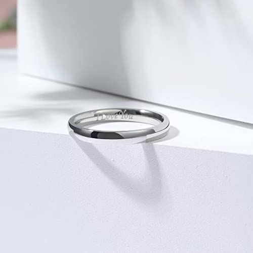 King Will 316L Wedding Band for Men Women, 4-8mm I LOVE YOU Dome Size 4-15 - color: A-Sliver-Plated-3mm