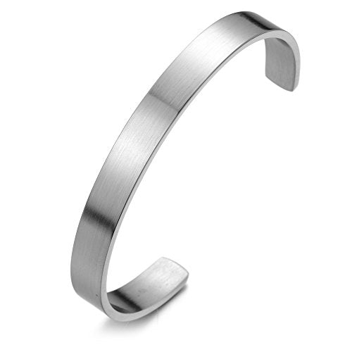 Stainless Steel Adjustable Cuff Bangle Bracelet for Men Women Minimalist - color: H-Metal Color: Silver