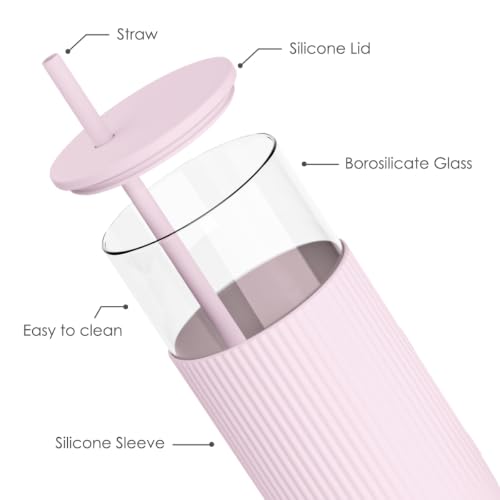 SANDJEST Glass Water Bottle with Silicone Sleeve 20oz, Glass Tumbler with Straw and Lid, Smoothie and Iced Coffee Cup, Gifts for Women Teen Girls Birthday Christmas (Lilac Dreamer) - color: Lilac Dreamer