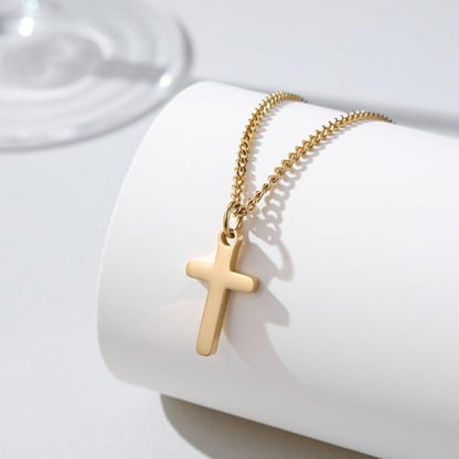 Small Cross Necklace for Boys Baptism Christmas Confirmation Valentines Easter Birthday Gifts to Teens Son Grandson Nephew - color: gold, style: Son