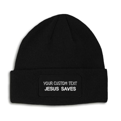 Custom Patch Beanie Jesus Saves Black Style Christ Christian Skull Cap Hats for Men & Women One Size - color: Black Personalized Text Here