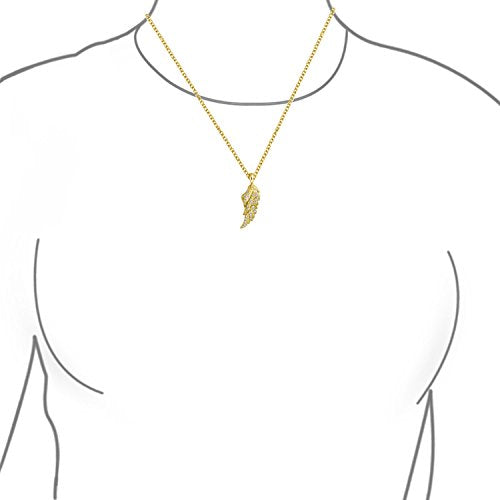 Guardian Angel Wing Pendant Necklace CZ Rose Gold Plated Sterling Silver - color: Gold