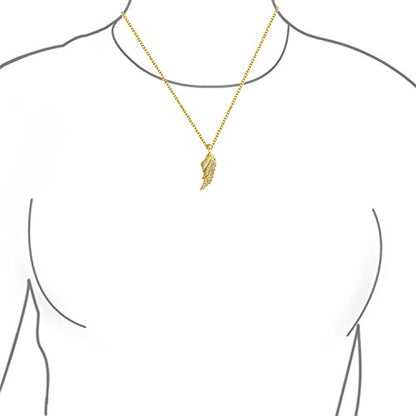 Guardian Angel Wing Pendant Necklace CZ Rose Gold Plated Sterling Silver - color: Gold