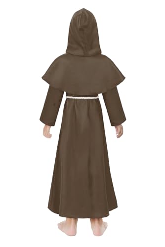Kids Medieval Monk Robe Hooded Friar Cloak - color: Brown, size: Medium