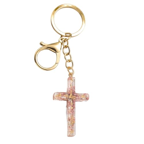 Cross Keychain,Jesus Key Chain Christian Gifts for Women, Religious Bag Charms for Purse Handbags Backpacks - color: Pink