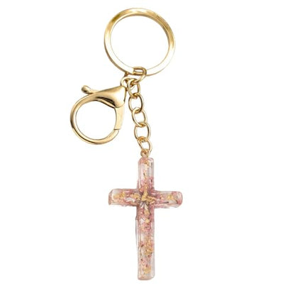 Cross Keychain,Jesus Key Chain Christian Gifts for Women, Religious Bag Charms for Purse Handbags Backpacks - color: Pink
