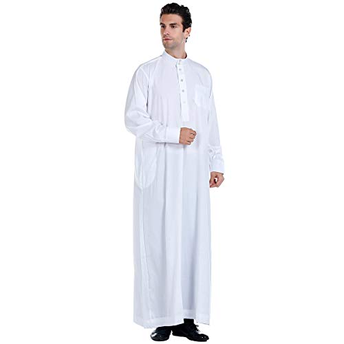 Lenmipot Men's Muslim Clothes Durable Kaftan Robe Dubai Long Gown Ethnic Clothes,1pc Soft Robe - color: B White, size: Medium