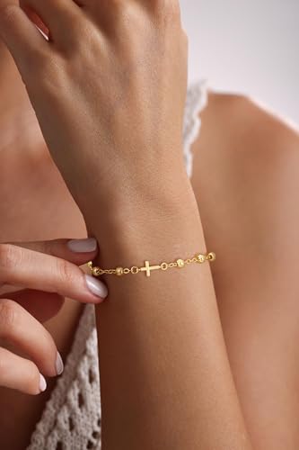 14K Gold Plated Cross Knot Bracelet for Women - color: Cross&Jesus&Beads Chain