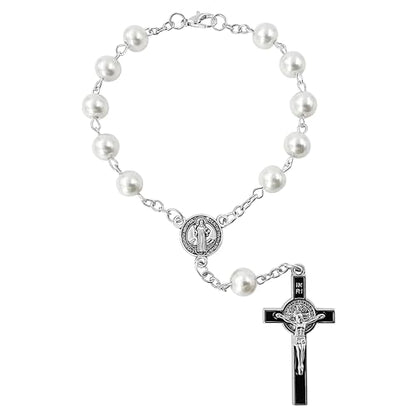 TALISMAN4U St Benedict One Decade Catholic Rosary for Car Rearview Mirror - color: White Car Rosary