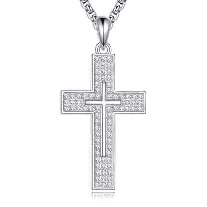 YFN Cross Necklace Sterling Silver Religious Cross Pendant Jewelry Christian Gifts for Women Men - style: A. White Cubic zirconia