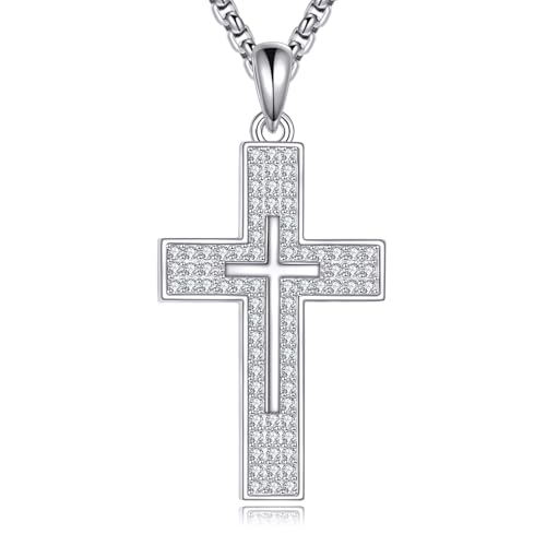 YFN Cross Necklace Sterling Silver Religious Cross Pendant Jewelry Christian Gifts for Women Men - style: A. White Cubic zirconia