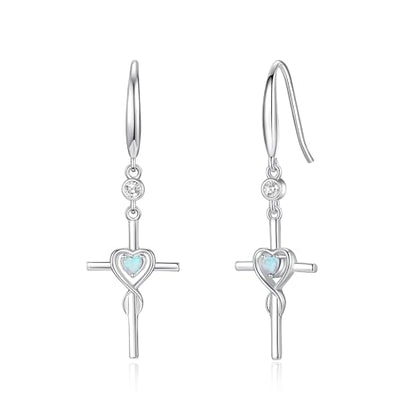 FANCIME Gift for Women Cross Dangle Drop Earrings 925 Sterling Silver Heart Birthstone Earring Fine Jewelry Birthday Gifts for Her Women - color: 10-Opal