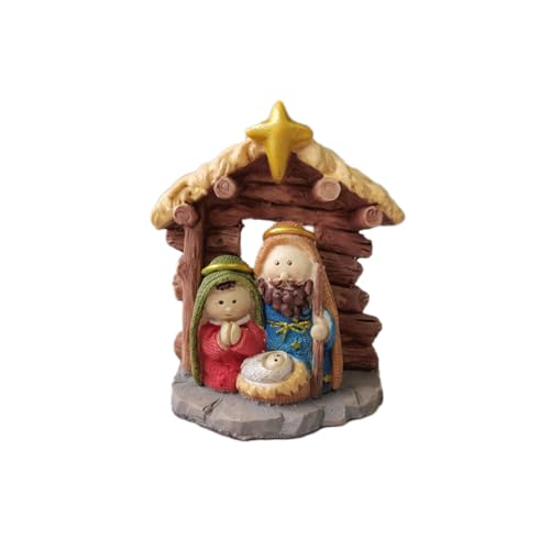 Holy Family Nativity Figurine Jesus Manger Scene Statue Miniature Mary Joseph Sculpture 3inch Mini Little People Figure Ornament for Holiday Party Home Tabletop Decor (Red) - color: Red
