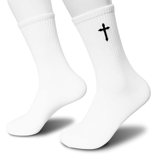 Christian Socks for Men, Biblical Crew Socks Gifts for Dad Grandpa Husband 3 - color: White Cross