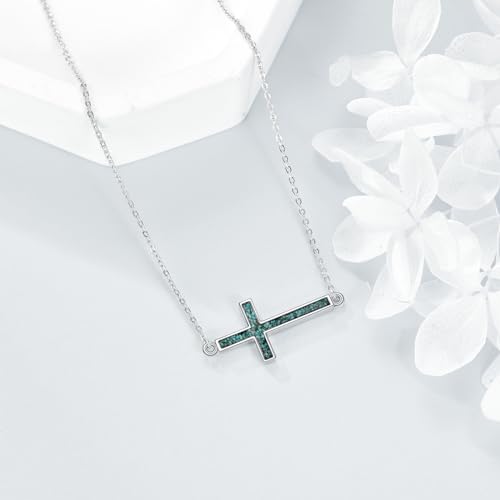 YFN Cross Necklace Sterling Silver Religious Cross Pendant Jewelry Christian Gifts for Women Men - style: E. Turquoise