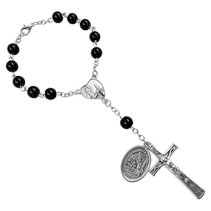 TALISMAN4U St. Michael Guardian Angel Medal Rosary for Car Rearview Mirror - color: Black Rosary Beads